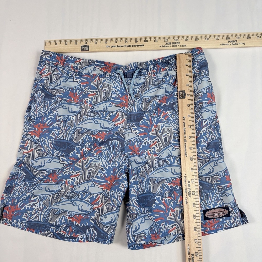 Vineyard Vines Printed Chappy Swim Trunks Boys Large Lined Fish Print Blue - Picture 5 of 6